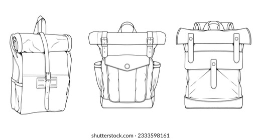 Hand drawn Vector Set of Backpacks. Cartoon Casual Backpack, cool backpack sketch . Backpacks Vector illustration. 
