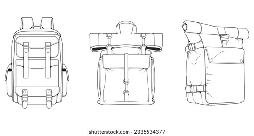 Hand drawn Vector Set of Backpacks. Cartoon Casual Backpack, cool backpack sketch . Backpacks Vector illustration. 
