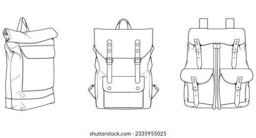 Hand drawn Vector Set of Backpacks. Cartoon Casual Backpack, cool backpack sketch . Backpacks Vector illustration. 
