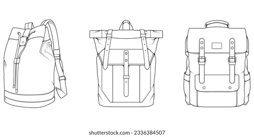 Hand drawn Vector Set of Backpacks. Cartoon Casual Backpack, cool backpack sketch . Backpacks Vector illustration. 
