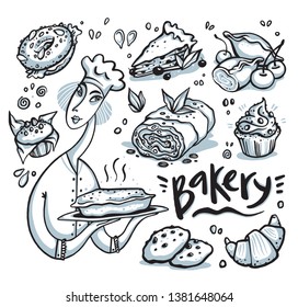 Hand drawn vector set for bakery and cafe