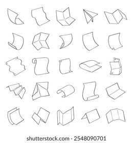 hand drawn vector set of blank papers illustration isolated on white background.