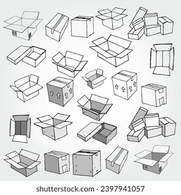 Hand Drawn Vector Set of Boxes