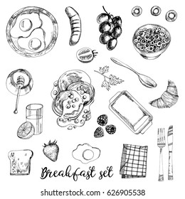 Hand drawn vector set of breakfast