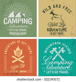 Hand drawn vector set of camping and outdoor adventure vintage l emblems