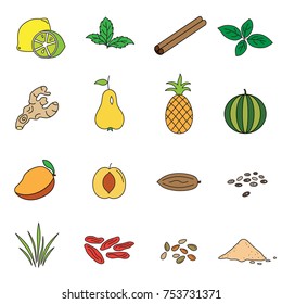 Hand drawn vector set of cartoon of vegan food. Could be used for poster, printer, book, paper, textile.