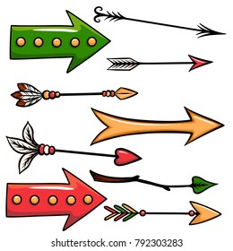Hand drawn vector set of cartoon arrows isolated on white background