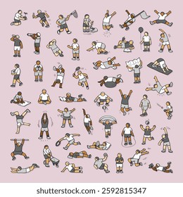 hand drawn vector set of children activities illustration isolated on light color background.