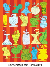 hand drawn vector set of cocktail doodles