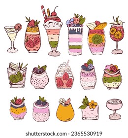 Hand drawn vector set of cocktails drinks