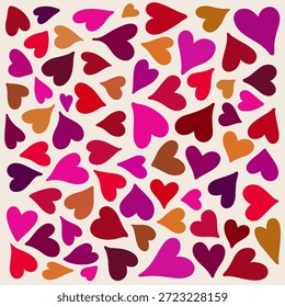 Conjunto de Vector dibujado a mano de corazones de colores en tonos rojo rosa magenta púrpura naranja y burdeos sobre fondo blanco, perfecto para tarjetas de felicitación de pegatinas de San Valentín que marcan las redes sociales y los diseños de amor cotidianos