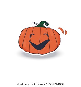 Hand drawn vector set of cute halloween pumpkins with different funny faces sticker. Autumn holidays. Creepy and spooky elements for halloween decorations. Vector illustration flat style design.