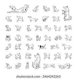 hand drawn vector set of cute cartoon dog drawing.