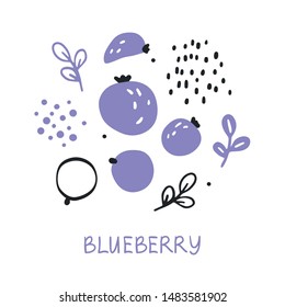 Hand Drawn Vector Set Of Decorative Blueberries And Other Elements.