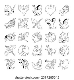 hand drawn vector set of dragon illustration.