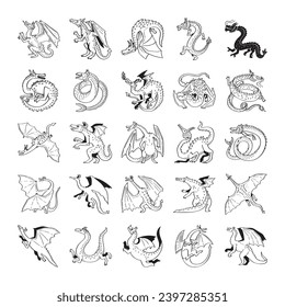 hand drawn vector set of dragon illustration.
