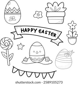 hand drawn vector set of easter day