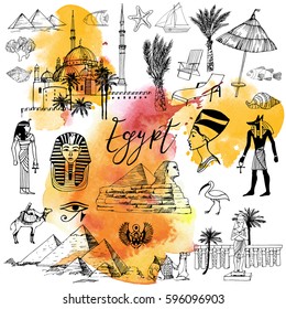 Hand drawn vector set of Egypt. 