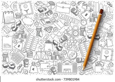 Hand drawn vector set of finance doodles