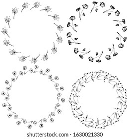 Hand drawn vector set of floral wreaths