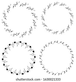 Hand drawn vector set of floral wreaths