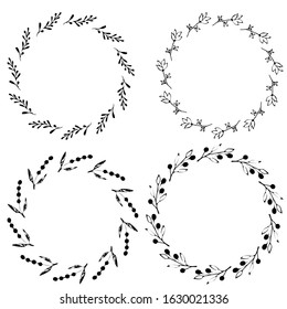 Hand drawn vector set of floral wreaths