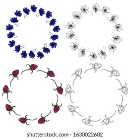 Hand drawn vector set of floral wreaths