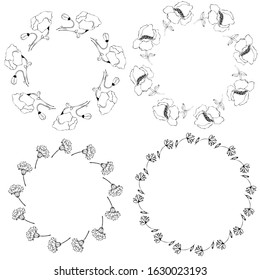 Hand drawn vector set of floral wreaths