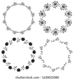Hand drawn vector set of floral wreaths