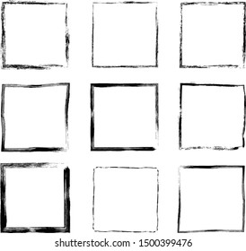 Hand Drawn Vector Set With Grunge Square Frames And Borders For Graphic Design