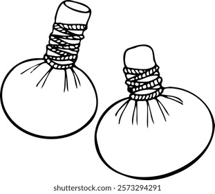 Hand drawn vector set of herbal massage bags isolated on a white background.