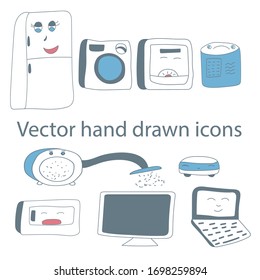 Hand drawn vector set of home appliances in a flat style.