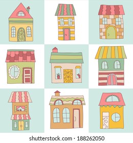 Hand drawn vector set of houses and homes
