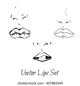 Hand drawn  Vector set illustration. Sexy  female lips on a background