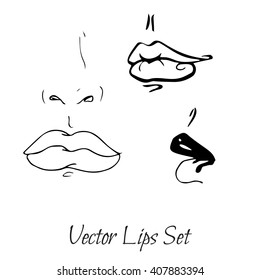Hand drawn  Vector set illustration. Sexy  female lips on a background