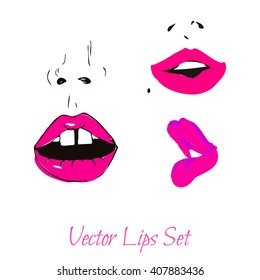 Hand drawn  Vector set illustration. Sexy  female lips on a background