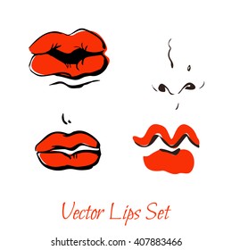 Hand drawn  Vector set illustration. Sexy  female lips on a background