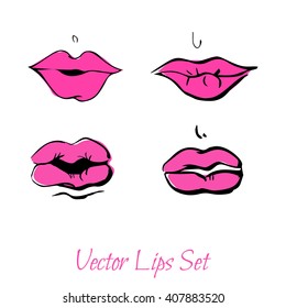 Hand drawn  Vector set illustration. Sexy  female lips on a background