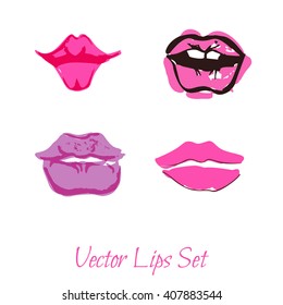 Hand drawn  Vector set illustration. Sexy  female lips on a background