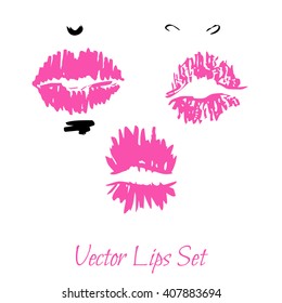 Hand drawn  Vector set illustration. Sexy  female lips on a background