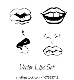 Hand drawn  Vector set illustration. Sexy  female lips on a background