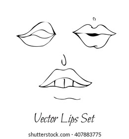Hand drawn  Vector set illustration. Sexy  female lips on a background