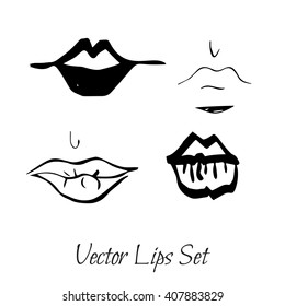 Hand drawn  Vector set illustration. Sexy  female lips on a background