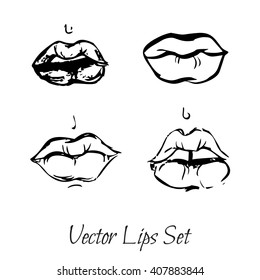 Hand drawn  Vector set illustration. Sexy  female lips on a background