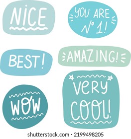 Hand drawn vector set Job and great job stickers. Encouragement stamps for school. Vector illustration. Student icon