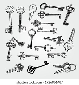 Hand Drawn Vector Set of Keys