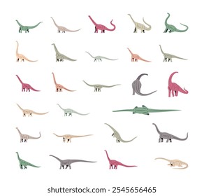 hand drawn vector set of long neck dinosaur illustration isolated on white background.