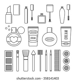 Hand drawn vector set of make up and cosmetics. background fashion
