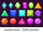 Hand -drawn vector set of multi -colored, red, pink, yellow, orange, green crystals and gems.