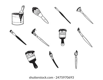 hand drawn vector set of paint brush illustration isolated on white background.
